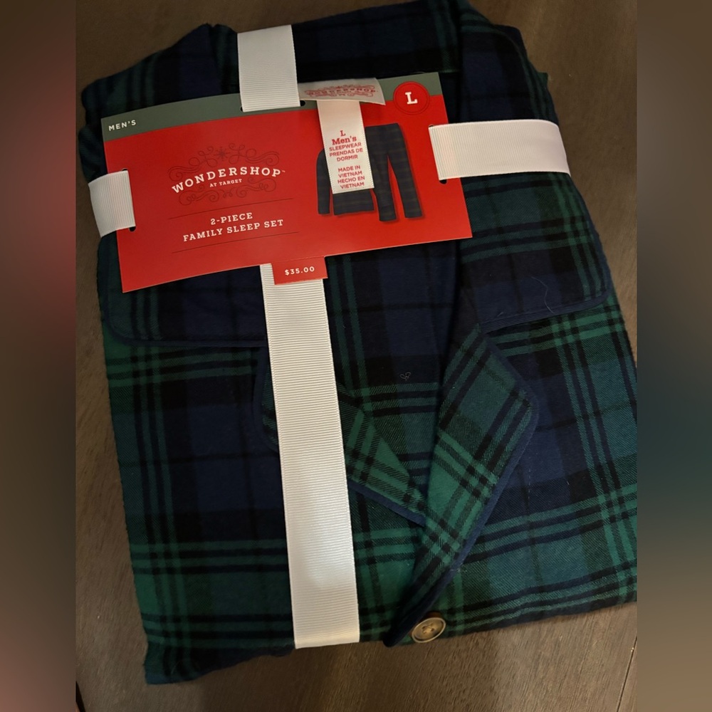 Wondershop Men's 2-Piece Sleep Set - Green & Navy Plaid Pajamas Sz L NWT